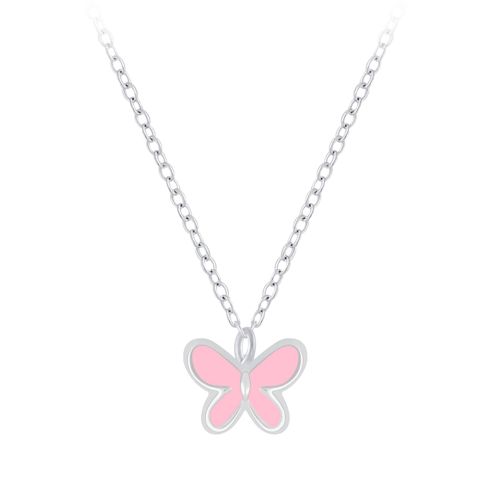 Pink Butterfly Sterling Silver Children's Necklace