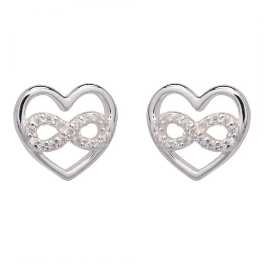 Unique & Co Sterling Silver and CZ Infinity Symbol within Heart Earrings