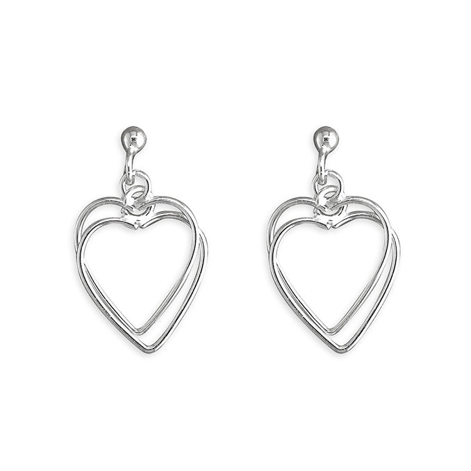 Sterling Silver Interlocked Outline Hearts Drop Earrings