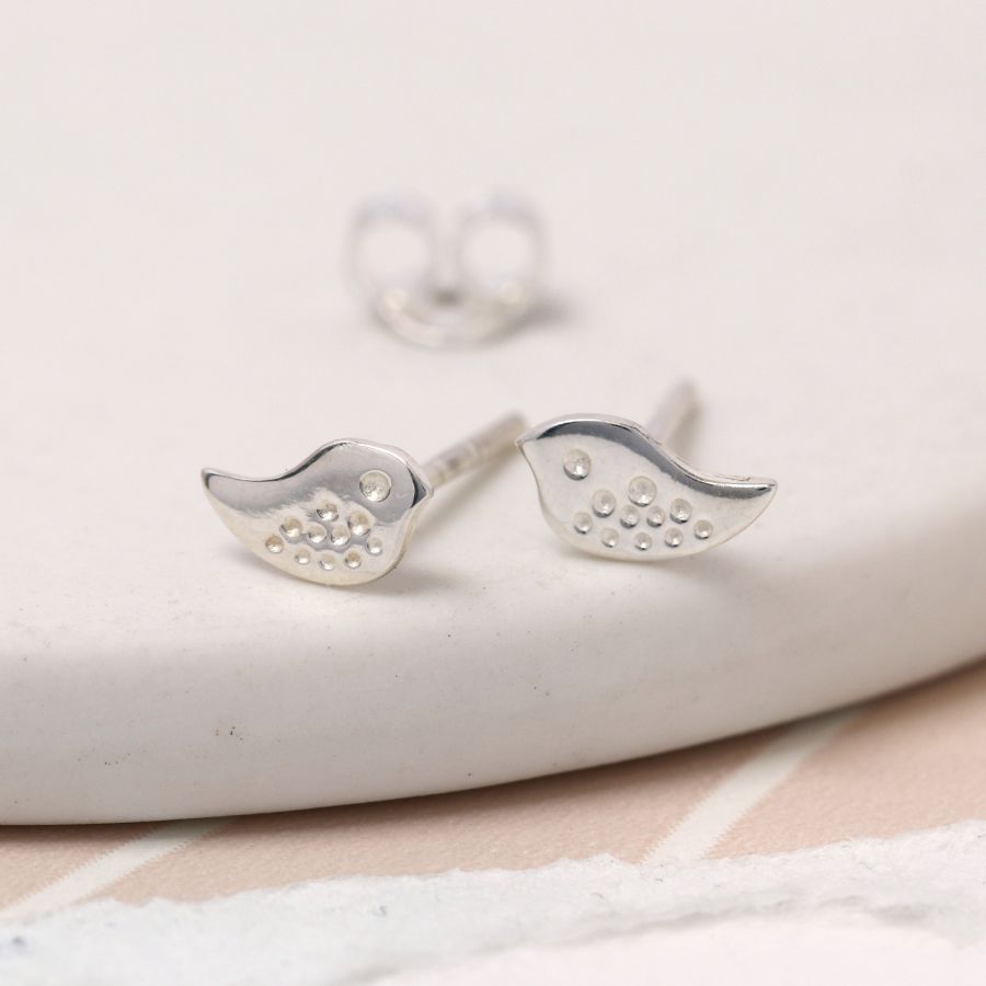 POM Sterling Silver Bird Stud Earrings