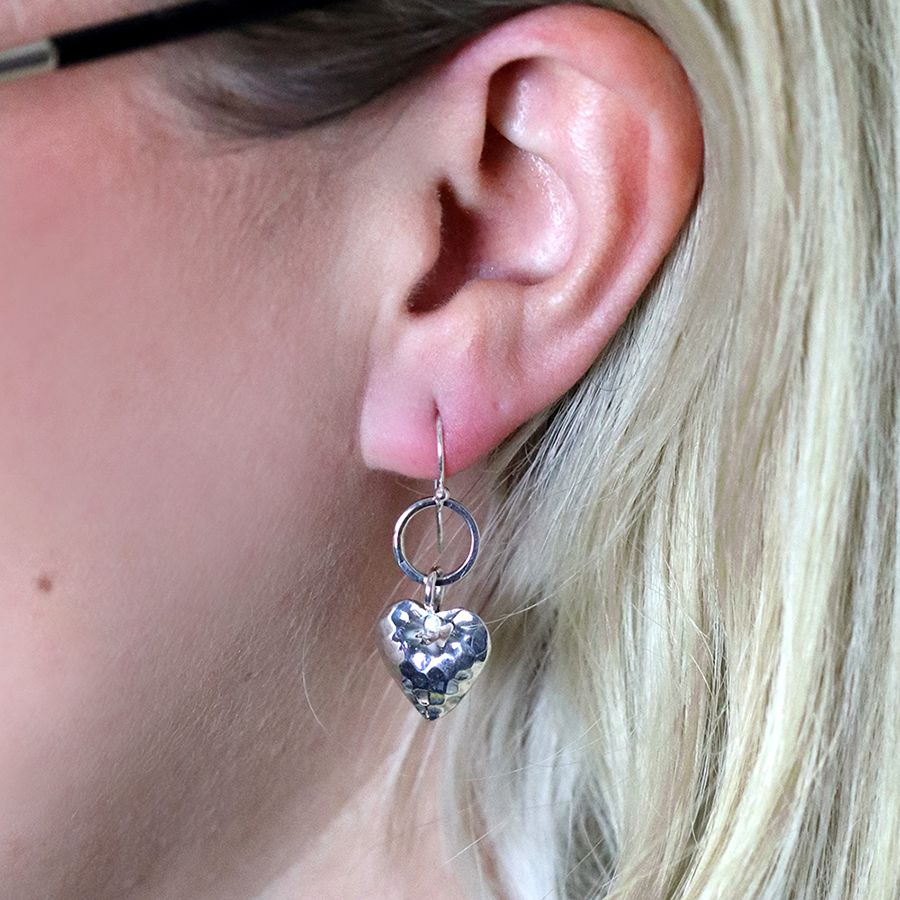 Silver hammered deals heart earrings
