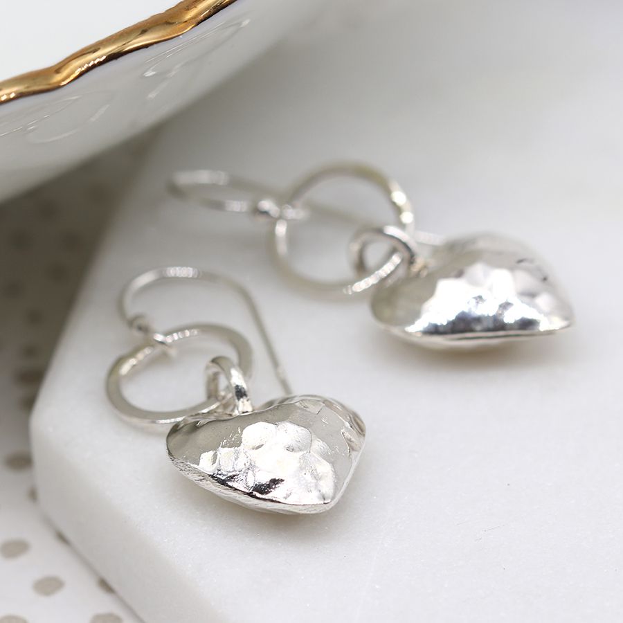 POM Hammered Heart Drop On Ring Earrings