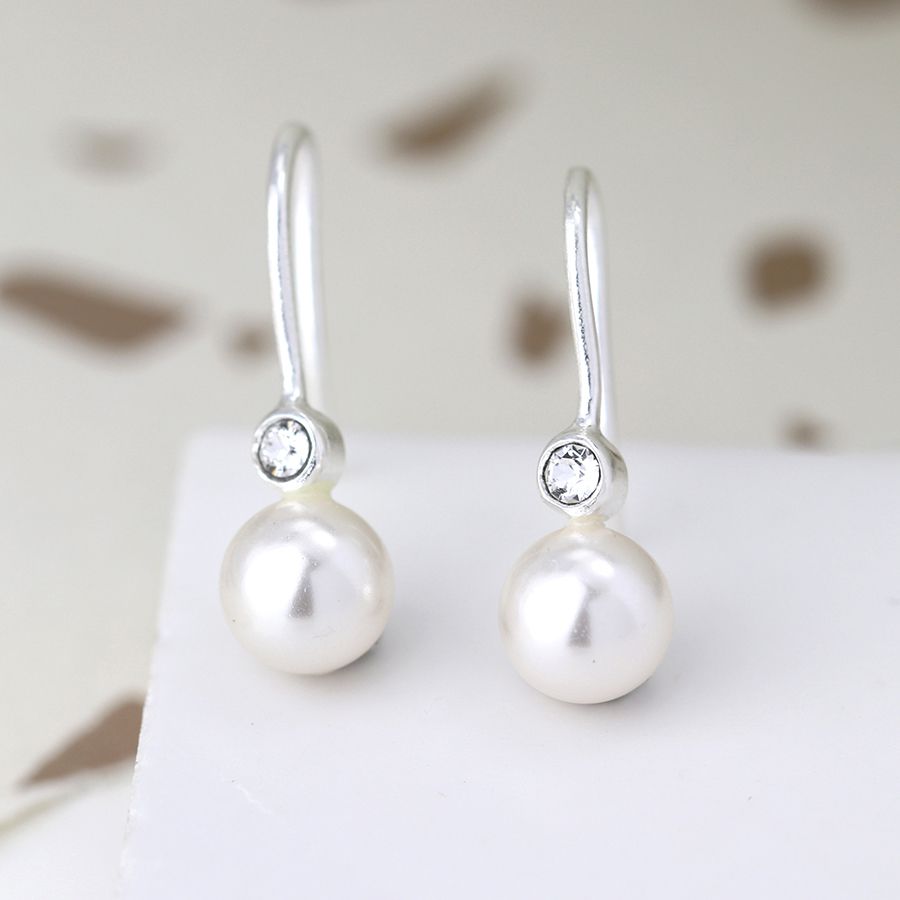 POM Sterling Silver Crystal Pearl Drop Earrings
