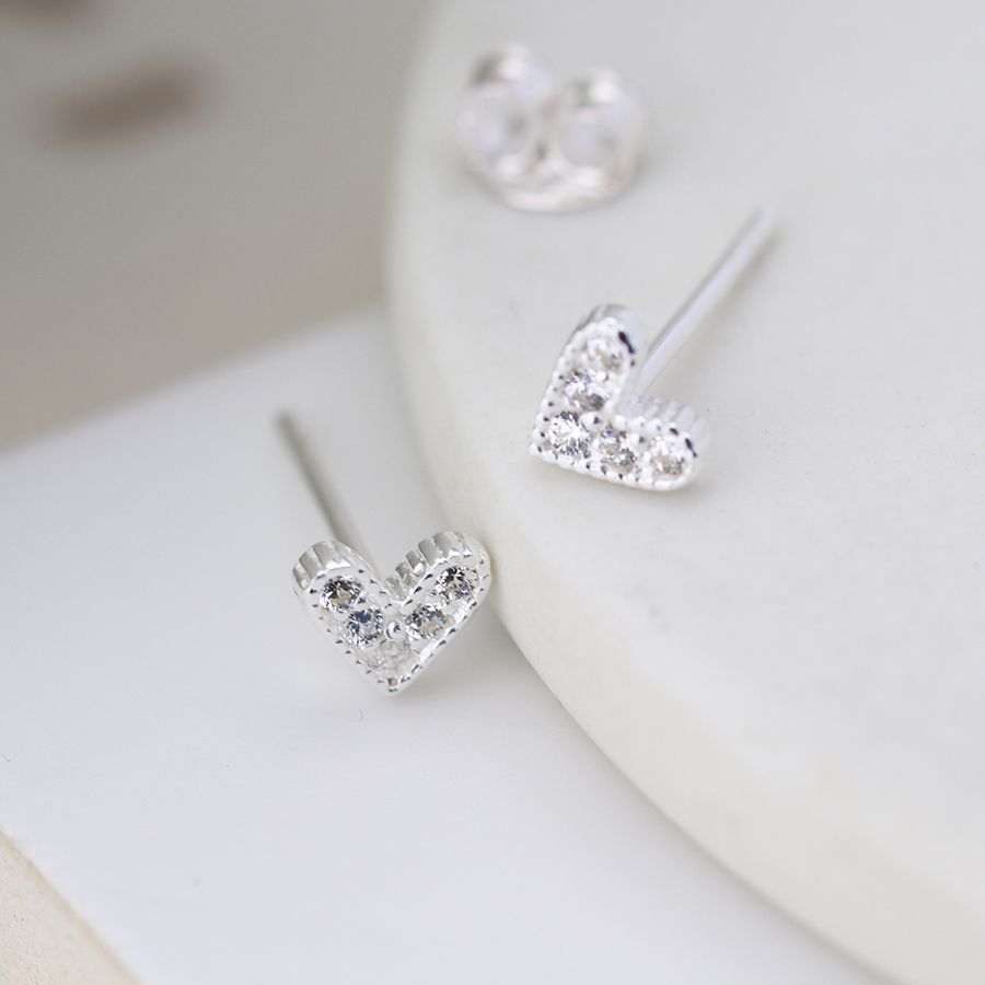 POM Silver Crystal Heart Studs