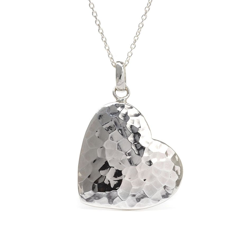 POM Sterling Silver Large Hammered Heart Necklace