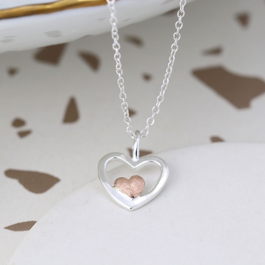 Sterling Silver and Rose Gold Double Heart Necklace