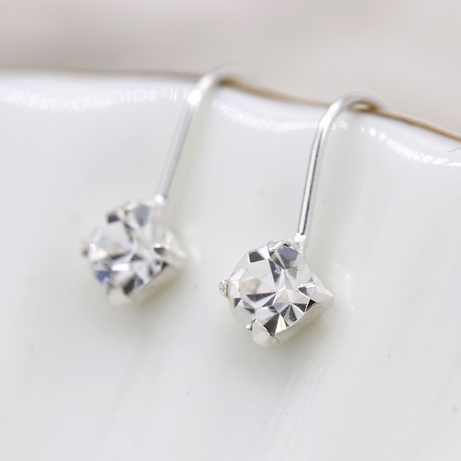 POM Sterling Silver Clear Crystal Little Drop Earrings