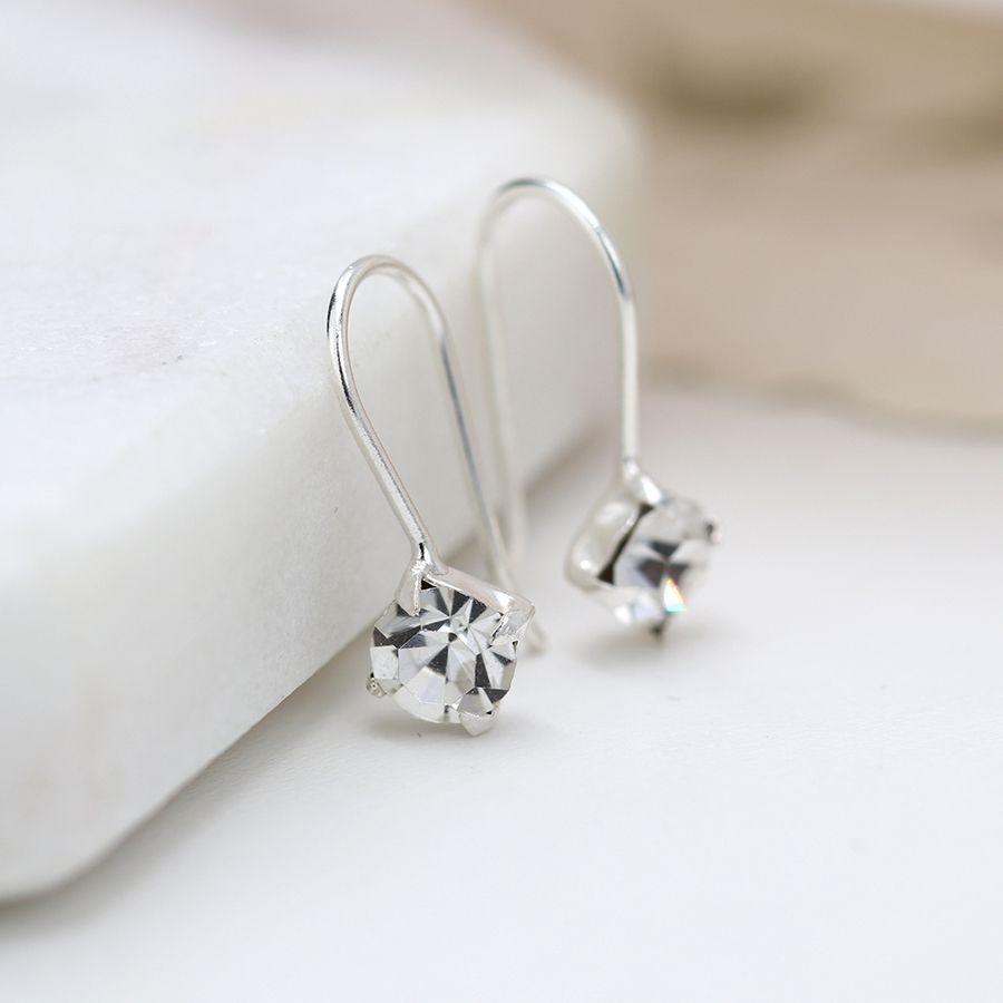 POM Sterling silver clear crystal  drop earrings |More Than Just a Gift