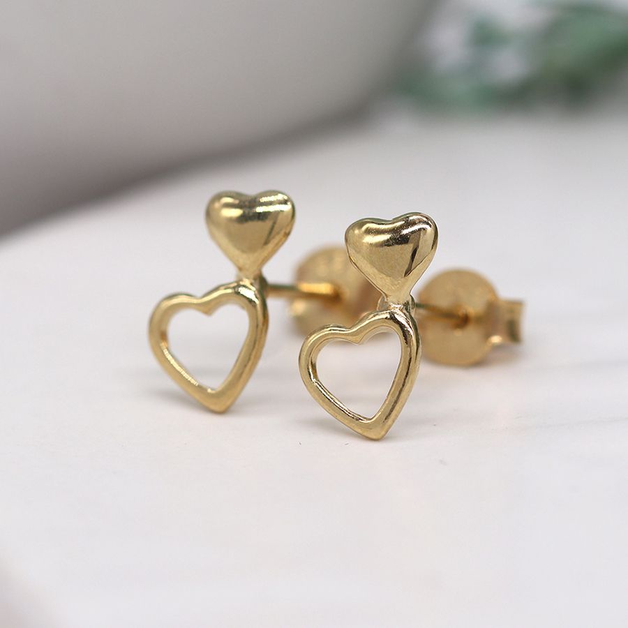 POM Tiny Gold Plated Double Heart Studs