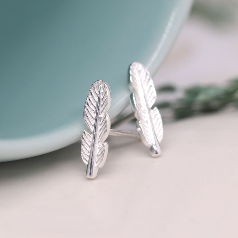 POM Sterling Silver Feather Studs