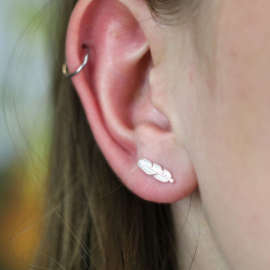 POM Sterling Silver Feather Studs