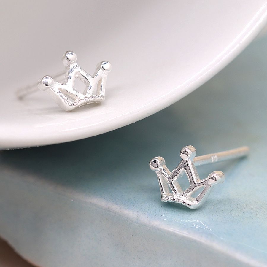 POM Sterling Silver Tiny Crown Earrings
