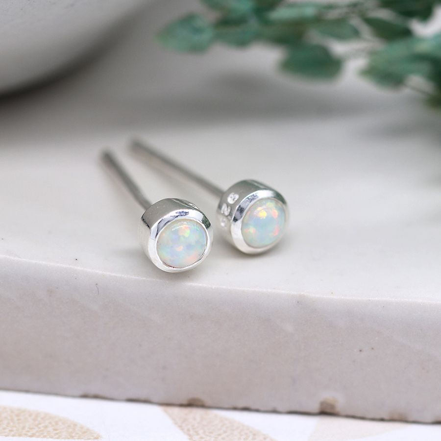 POM Sterling Silver Tiny Opal Earrings