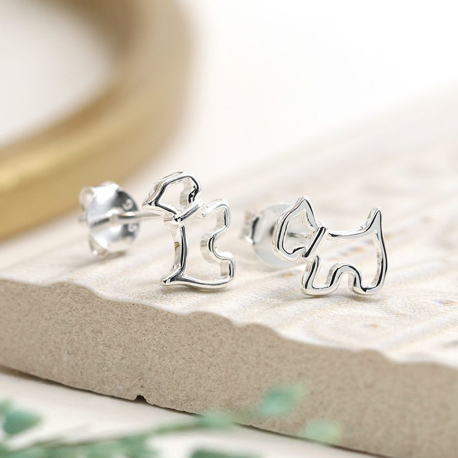 POM Sterling Silver Scottie Dog Stud Earrings