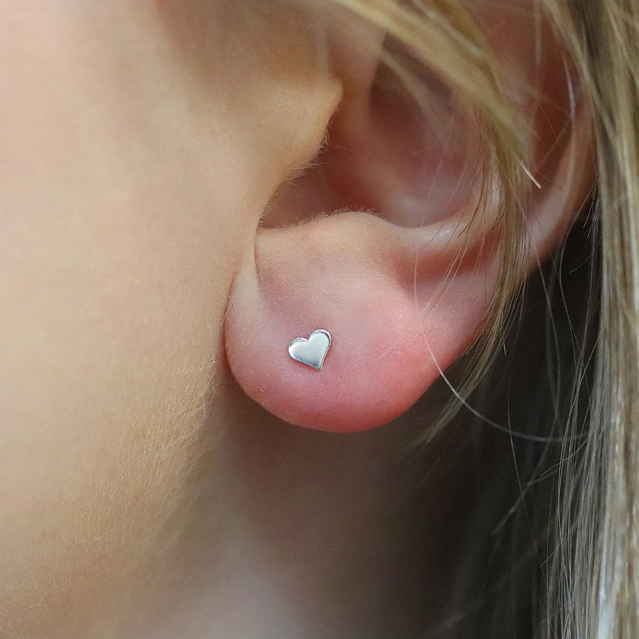 POM Sterling Silver Tiny Heart Stud Earrings