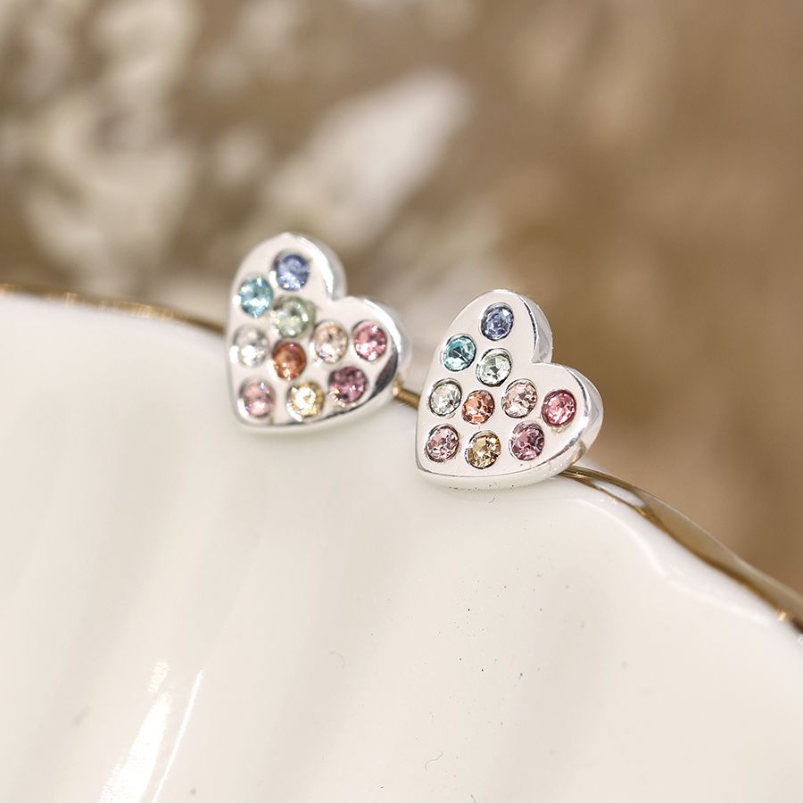 POM Sterling silver pastel rhinestone heart earrings