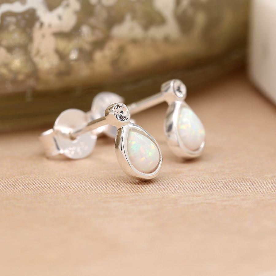Sterling silver opal teardrop and crystal earrings