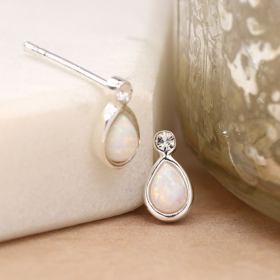 Sterling Silver Opal Teardrop and Crystal Earrings