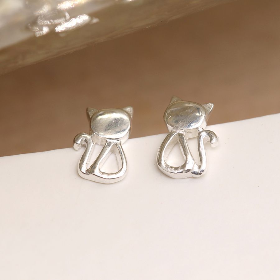 Sterling silver cat stud earrings sales
