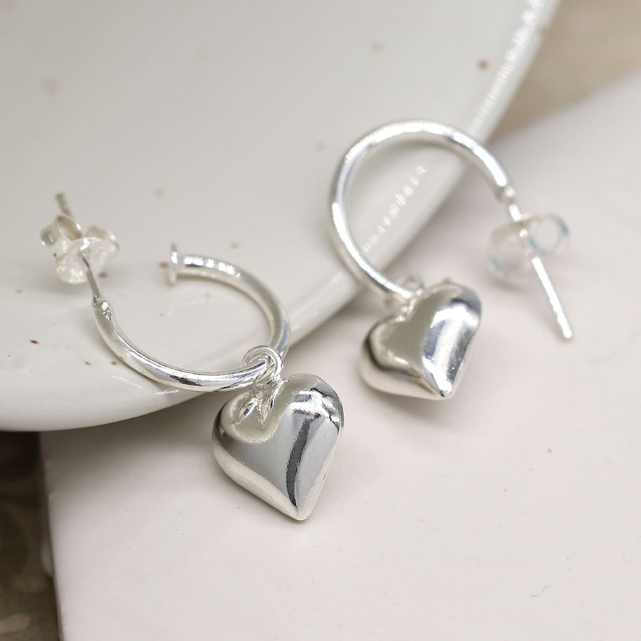 POM Sterling Silver Hoop And Heart Earrings