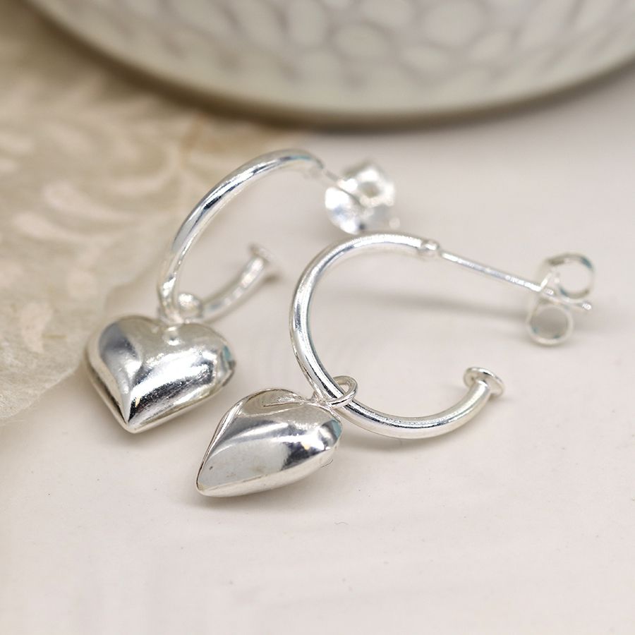 POM Sterling Silver Hoop And Heart Earrings