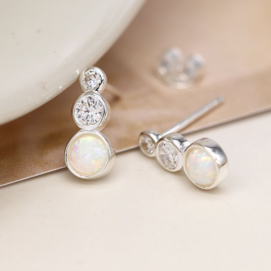 POM Sterling Silver Opal and Crystal Earrings