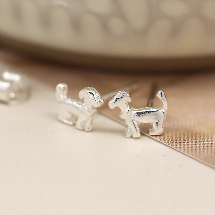 POM Sterling Silver Sausage Dog Stud Earrings