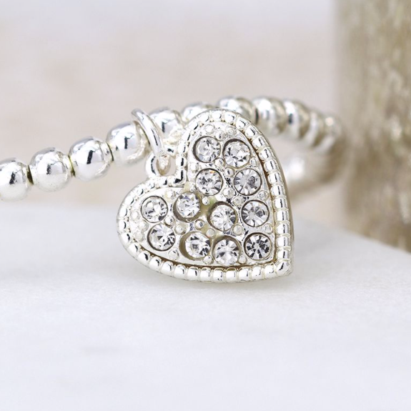 POM Silver Plated Bracelet with Crystal Inset Heart