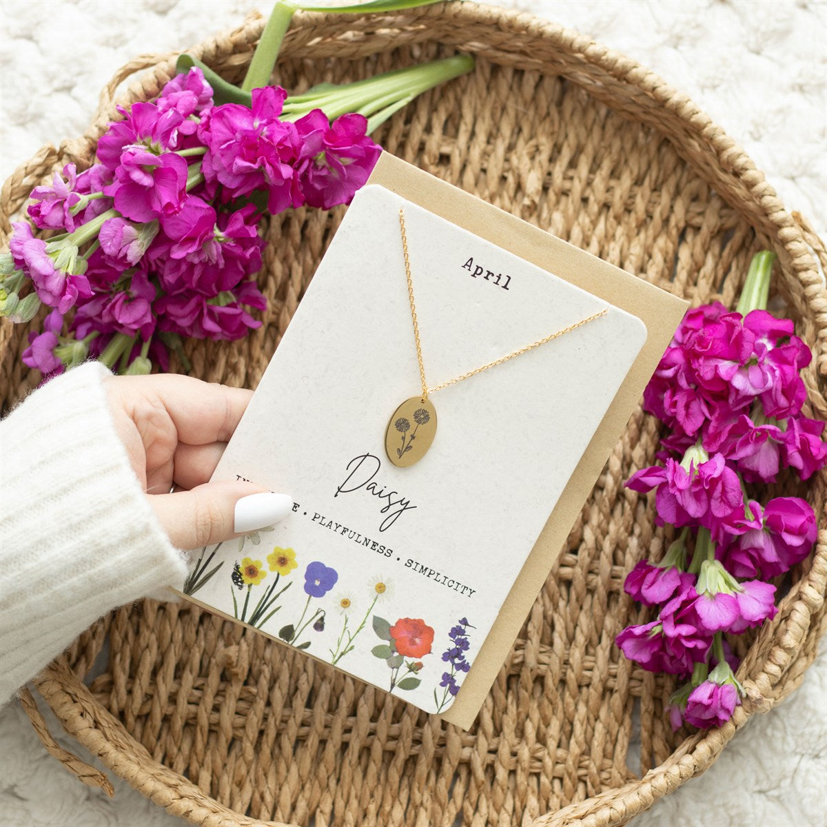 April Birth Flower Stainless Steel Necklace Card