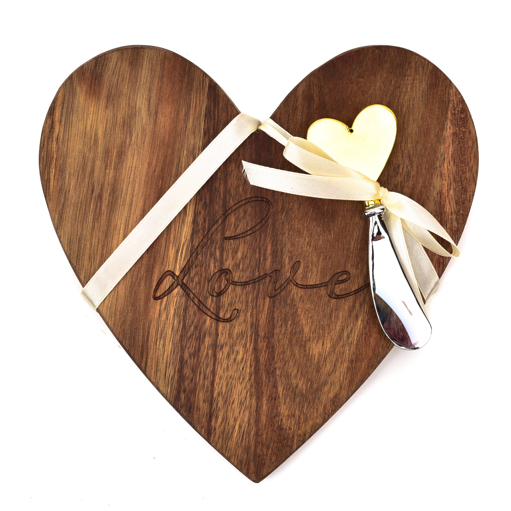 Amore Heart Shaped Wooden Heart Mini Cheese Board and Knife 'Love'