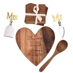 Amore Heart Board, Coasters, Cheese Knives and Spoon Set