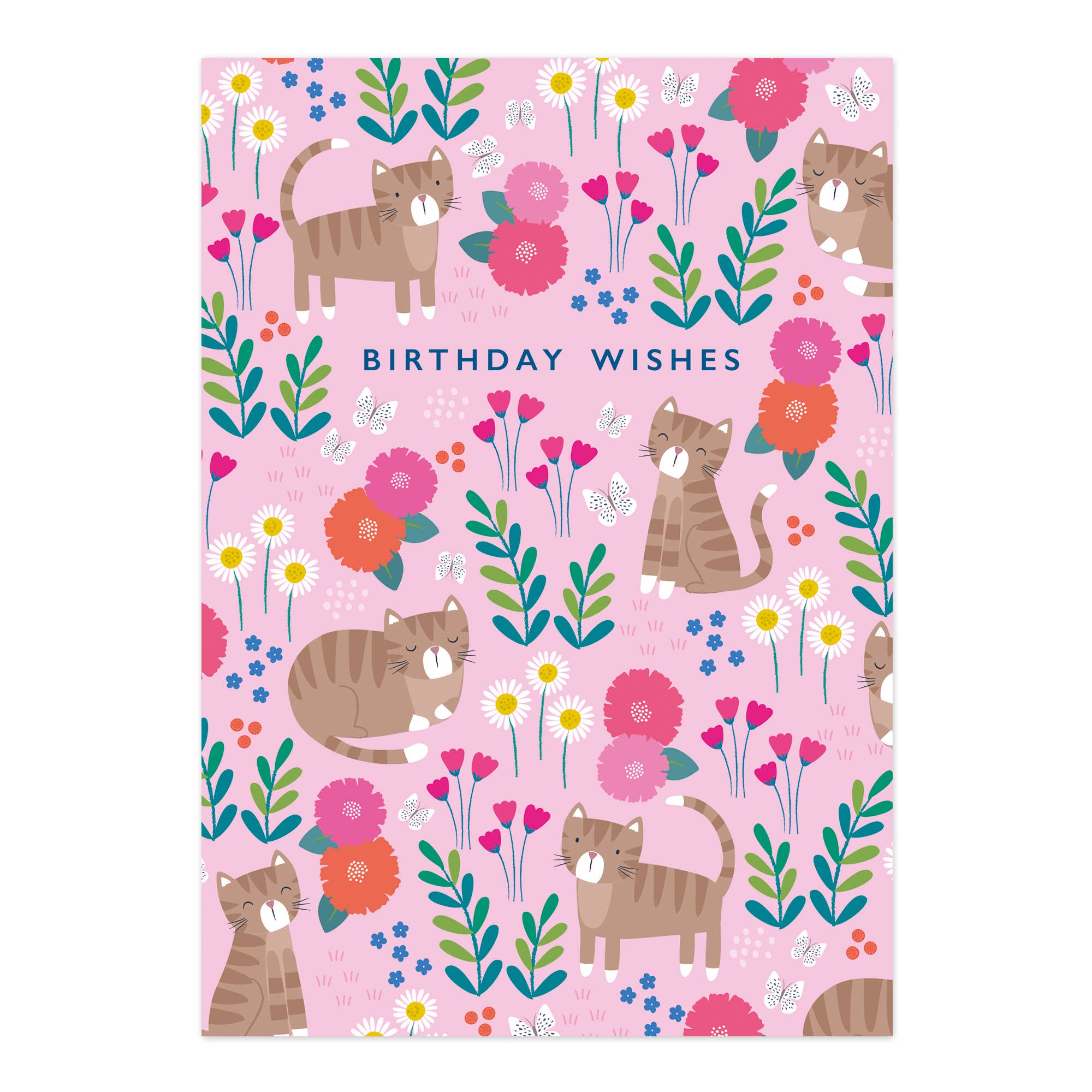 Klara Hawkins - Birthday Wishes Card | Cute Tabby Cat and Floral Pattern