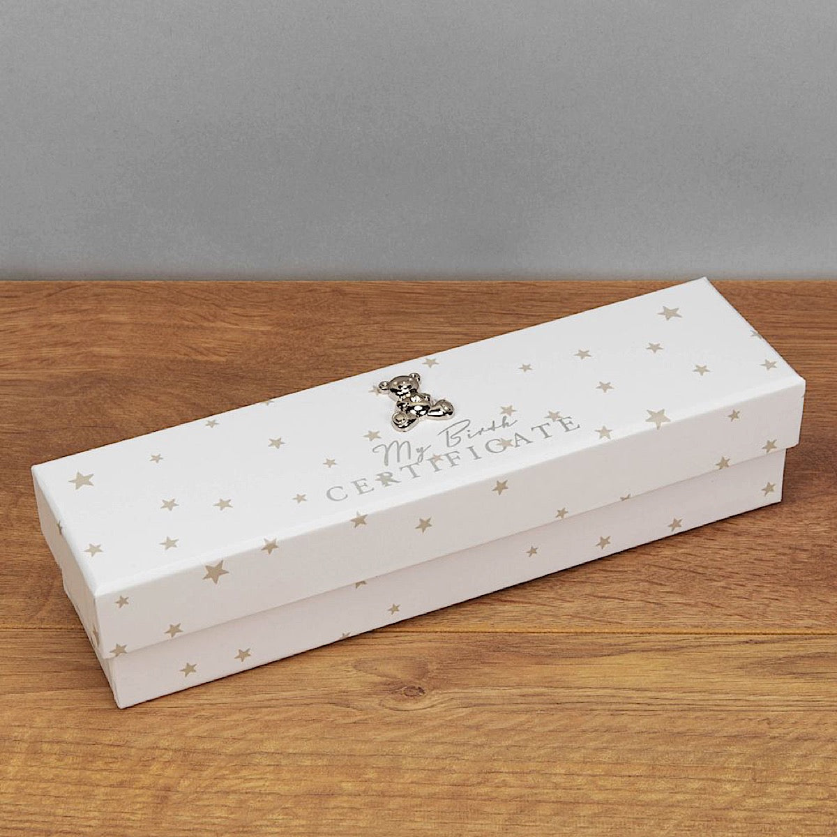 Bambino White Teddy Bear Birth Certificate Holder