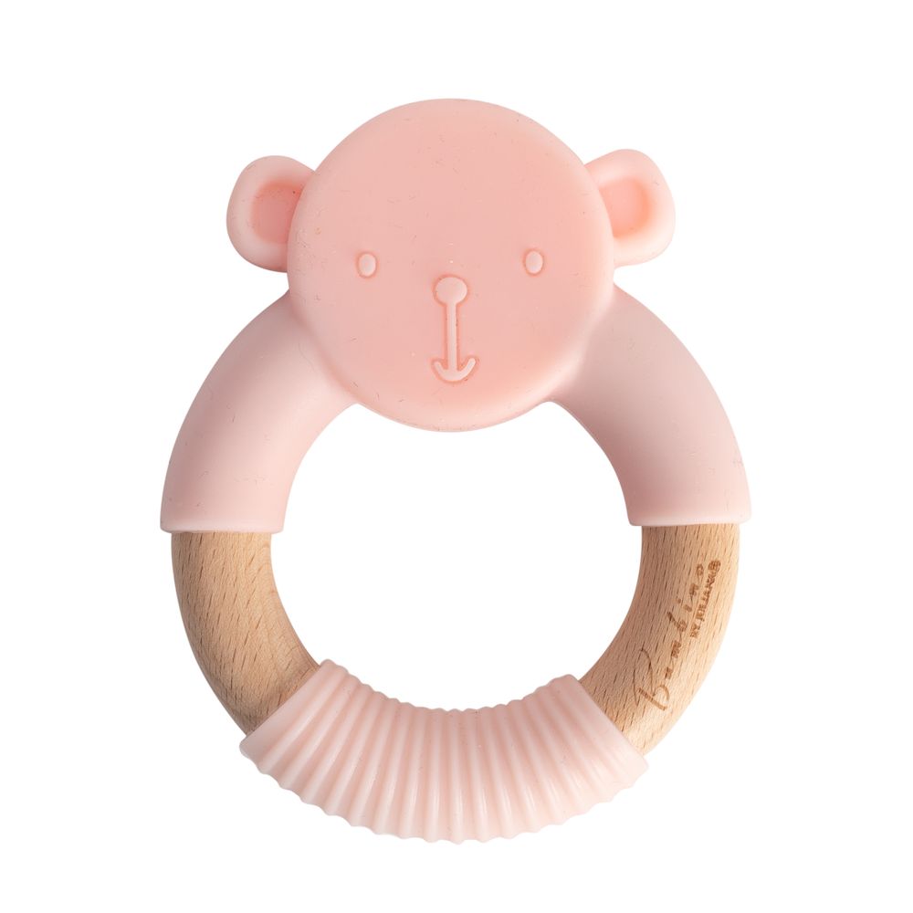 Bambino Wood & Silicone Teddy Teether - Pink