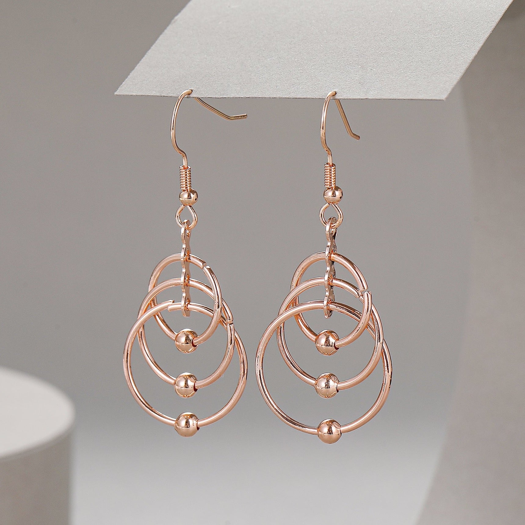 Rose Gold Circle and Ball Drop Earrings