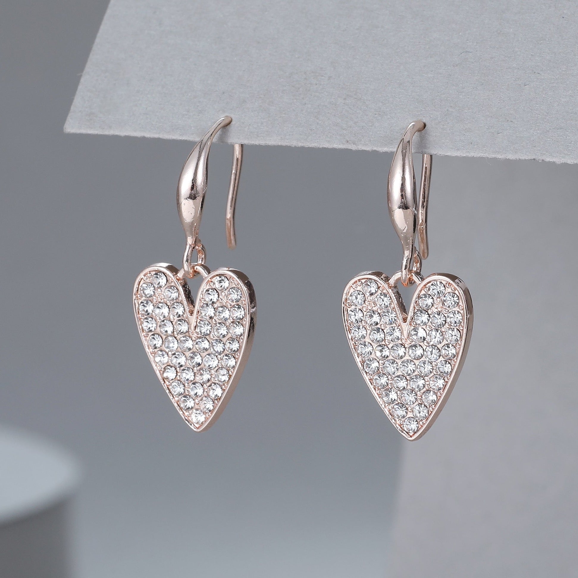 Crystal Rose Gold Heart Earrings