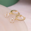 POM Faux Gold Crystal Huggy Hoops With Flower Drops