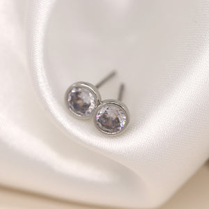 POM Cubic Zirconia Crystal Silver Plated Round Studs