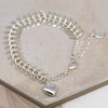 POM Silver Plated Chevron Link Bracelet With Worn Finish And Brushed Heart Charm