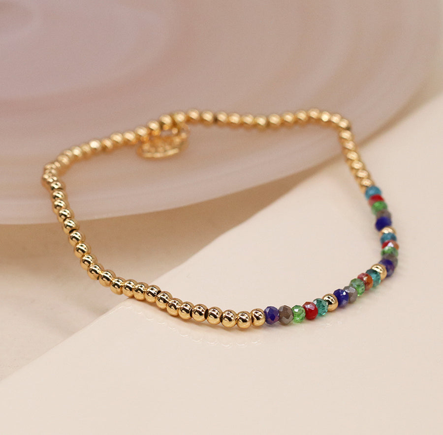 POM Multicolour Bead and Faux Gold Beaded Bracelet