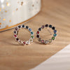 POM Silver Plated Circle Stud Earrings With Multicoloured Crystal Inset