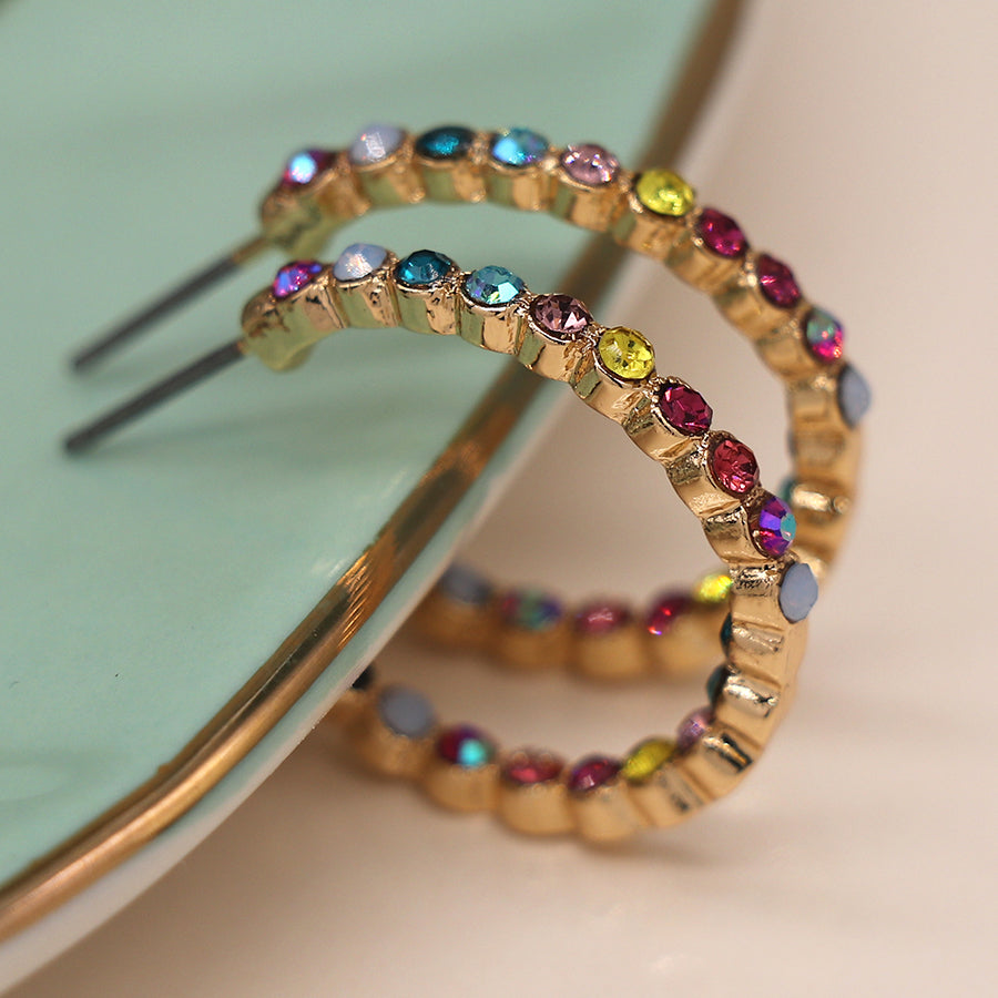 POM Faux Gold Plated Rainbow Crystal Set Hoops