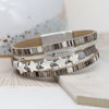 POM Grey-Taupe Printed Leather Multistrand Bracelet With Matt Silver Stars