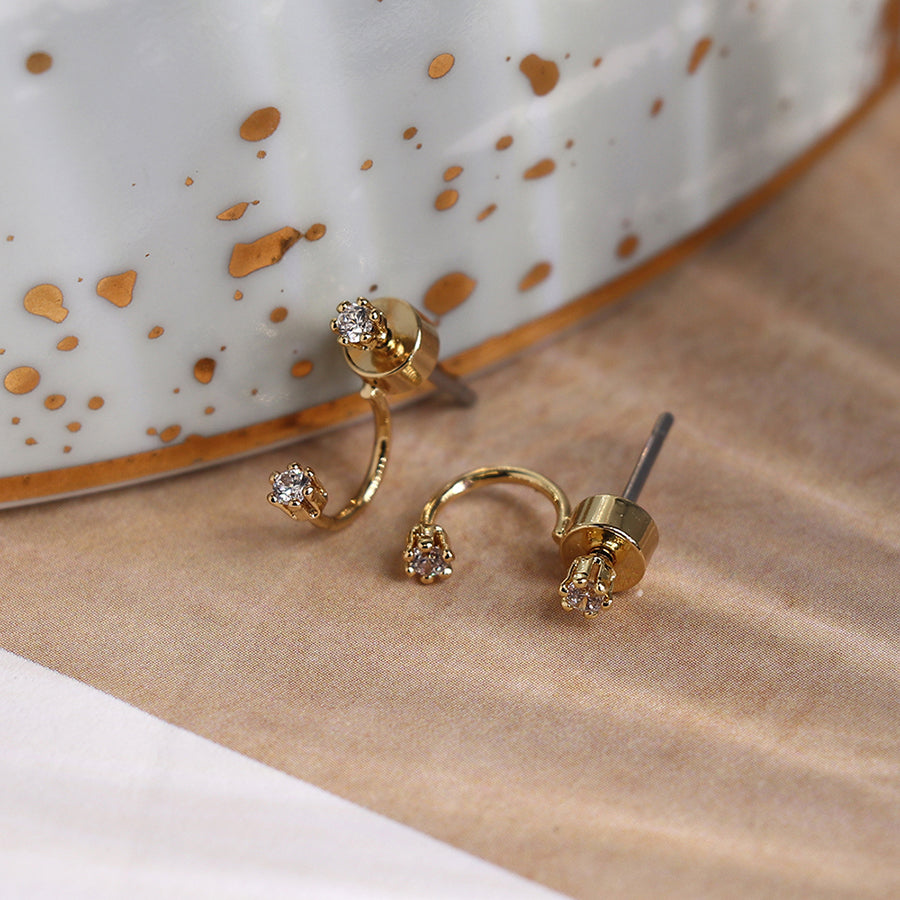 POM Golden Mini Double Crystal Lobe Hugger Stud Earrings