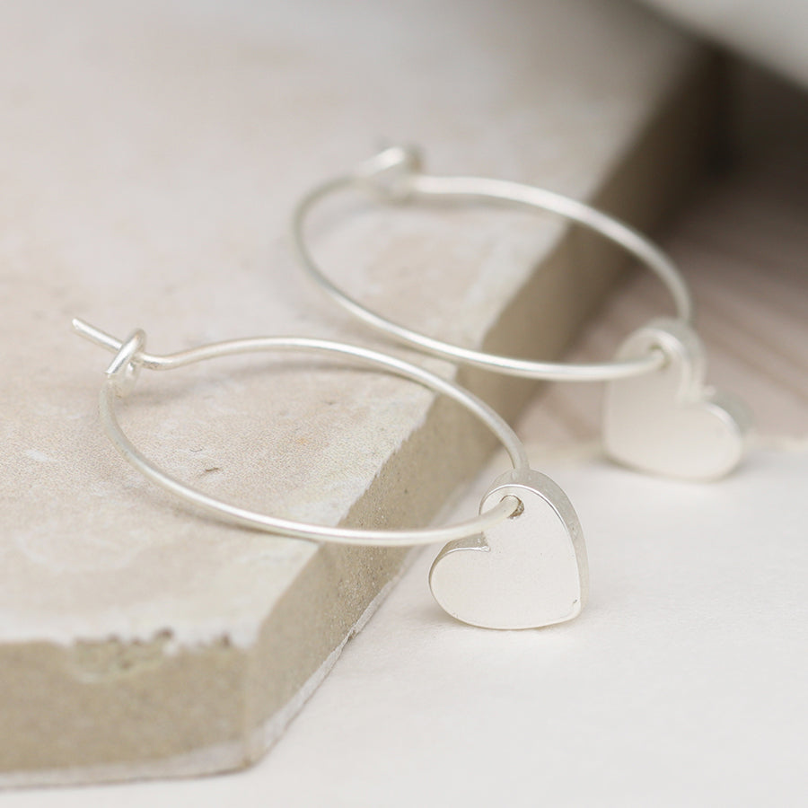 POM Matt Silver Plated Chunky Smooth Hearts On Hoops