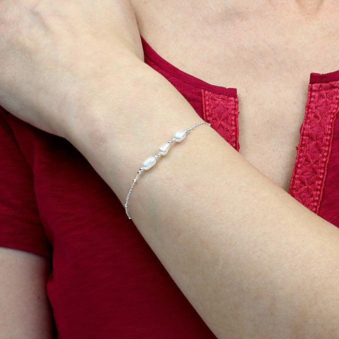 Sterling Silver Trio Pearl Beaded Bracelet