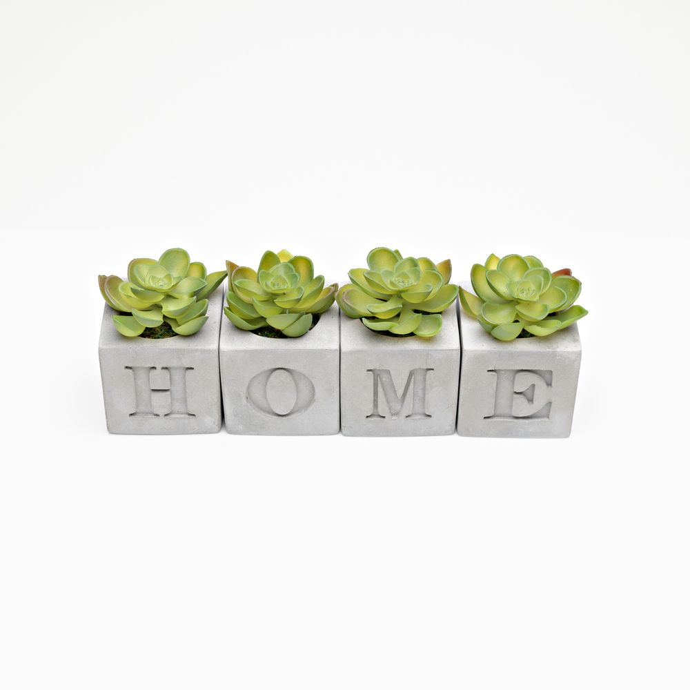 4 Piece Cement Artificial Succulent Pots - HOME