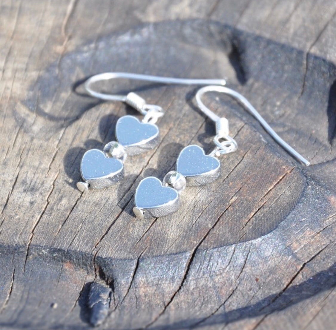 Carrie Elspeth Mini Silver Haematite Heart Earrings