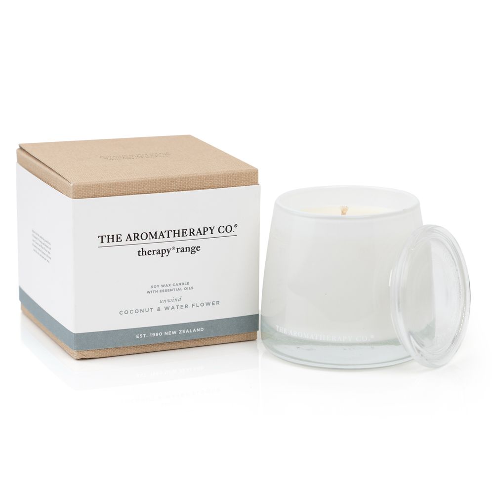 The Aromatherapy Co Unwind Therapy Coconut and Water Flower Candle