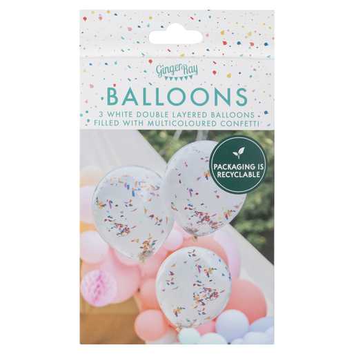 Double Layered White and Rainbow Confetti Balloon Bundle